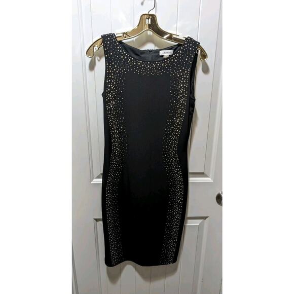 Calvin Klein Sparkling Embellished Sheath Black Dress Size 4 Stretch Cocktail - Picture 4 of 12